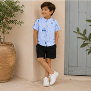 Boys Light Blue Printed Half Sleeve Cotton Shirt | Stylish Casual Summer Wear for Kids