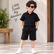 Kids Black Half Sleeve Shirt & Shorts Set