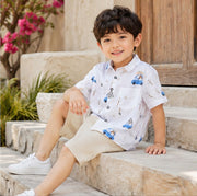 Boys White Car Printed Half Sleeve Shirt | Stylish Casual Summer Wear for Kids