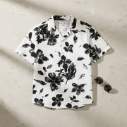 Boys White & Black Floral Printed Half Sleeve Shirt | Stylish Casual Summer Wear for Kids