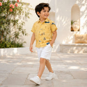 Boys Yellow Car Print Half Sleeve Casual Shirt