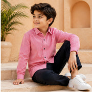 Boys Red & White Vertical Striped Full Sleeve Casual Shirt