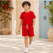 Little Trends Boys Solid Co-Ord Set | Half Sleeve T-Shirt with Pocket & Shorts | Casual Summer Outfit