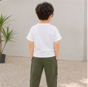 Boys White T-Shirt & Olive Green Jogger Pants Set | Stylish Casual Co-Ord Outfit