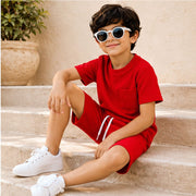 Little Trends Boys Solid Co-Ord Set | Half Sleeve T-Shirt with Pocket & Shorts | Casual Summer Outfit