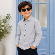 Boys Grey & White Vertical Striped Full Sleeve Casual Shirt