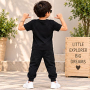 Boys Black Printed T-Shirt & Jogger Set – Stylish Casual Co-Ord Set
