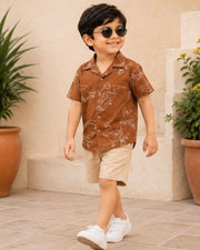 Boys Brown Printed Half Sleeve Shirt | Stylish Casual Summer Shirt for Kids