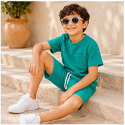 Boys Solid Teal Green Co-Ord Set | Half Sleeve T-Shirt with Pocket & Matching Shorts