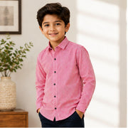 Boys Red & White Vertical Striped Full Sleeve Casual Shirt