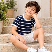 Boys Navy Blue Striped T-Shirt – Stylish Casual Half Sleeve T-Shirt