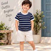 Boys Navy Blue Striped T-Shirt – Stylish Casual Half Sleeve T-Shirt