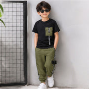 Boys Black T-Shirt & Olive Green Jogger Pants Set | Stylish Casual Co-Ord Outfit