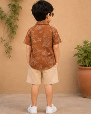 Boys Brown Printed Half Sleeve Shirt | Stylish Casual Summer Shirt for Kids