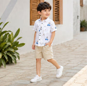 Boys White Car Printed Half Sleeve Shirt | Stylish Casual Summer Wear for Kids