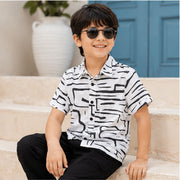 Little Trends Boys Abstract Printed Half Sleeve Casual Shirt | White & Black Stylish Shirt