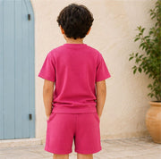 Boys Solid Pink Co-Ord Set | Half Sleeve T-Shirt with Pocket & Matching Shorts