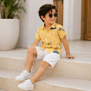 Boys Yellow Car Print Half Sleeve Casual Shirt