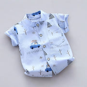 Boys Light Blue Printed Half Sleeve Cotton Shirt | Stylish Casual Summer Wear for Kids