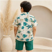 Little Trends Boys Tropical Printed Half Sleeve Shirt | Cream Casual Beachwear Shirt