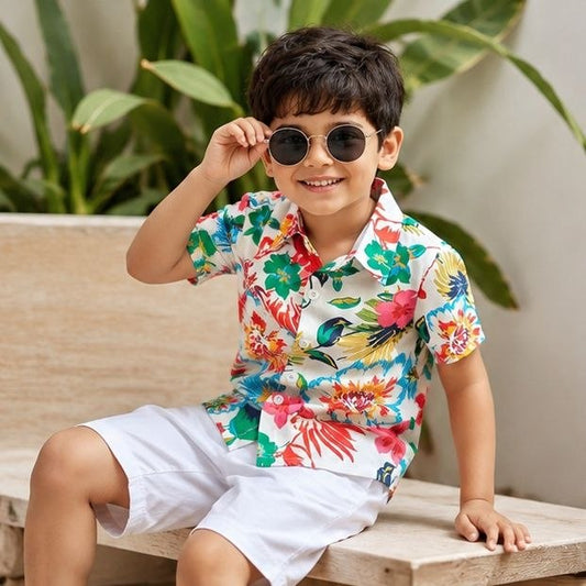 Boys Floral Print Half Sleeve Shirt