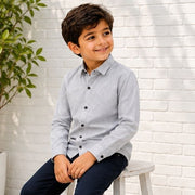 Boys Grey & White Vertical Striped Full Sleeve Casual Shirt