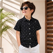 Boys Black Mini Print Half Sleeve Casual Shirt