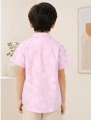 Boys Pink Tropical Print Half Sleeve Shirt