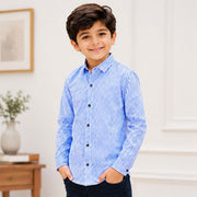 Boys Blue & White Vertical Striped Full Sleeve Casual Shirt
