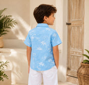 Boys Sky Blue Tropical Print Half Sleeve Shirt