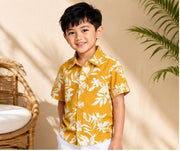 Boys Mustard Yellow Floral Print Half Sleeve Shirt