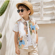 Boys White Abstract Print Half Sleeve Casual Shirt