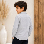 Boys Grey & White Vertical Striped Full Sleeve Casual Shirt