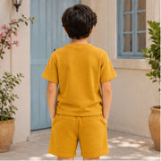 Boys Solid Yellow Co-Ord Set | Half Sleeve T-Shirt with Pocket & Matching Shorts