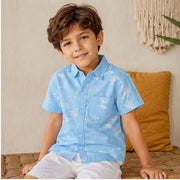 Boys Sky Blue Tropical Print Half Sleeve Shirt