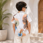 Boys White Abstract Print Half Sleeve Casual Shirt