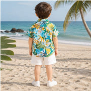 Boys Blue & Green Tropical Floral Print Half Sleeve Shirt