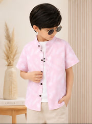Boys Pink Tropical Print Half Sleeve Shirt