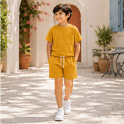 Boys Solid Yellow Co-Ord Set | Half Sleeve T-Shirt with Pocket & Matching Shorts