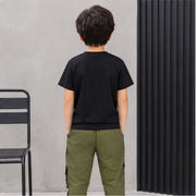 Boys Black T-Shirt & Olive Green Jogger Pants Set | Stylish Casual Co-Ord Outfit
