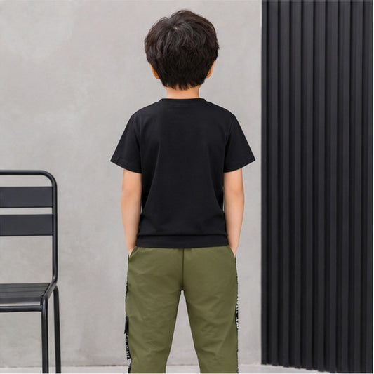 Boys Black T-Shirt & Olive Green Jogger Pants Set | Stylish Casual Co-Ord Outfit