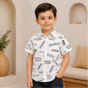 Boys White Typography Print Half Sleeve Casual Shirt