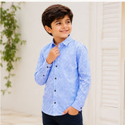 Boys Blue & White Vertical Striped Full Sleeve Casual Shirt