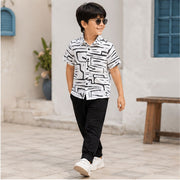 Little Trends Boys Abstract Printed Half Sleeve Casual Shirt | White & Black Stylish Shirt