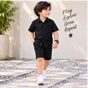 Kids Black Half Sleeve Shirt & Shorts Set