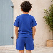 Boys Solid Blue Co-Ord Set | Half Sleeve T-Shirt with Pocket & Matching Shorts