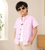 Boys Pink Tropical Print Half Sleeve Shirt