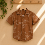 Boys Brown Printed Half Sleeve Shirt | Stylish Casual Summer Shirt for Kids