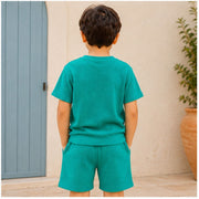 Boys Solid Teal Green Co-Ord Set | Half Sleeve T-Shirt with Pocket & Matching Shorts