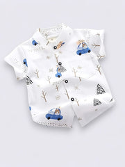 Boys White Car Printed Half Sleeve Shirt | Stylish Casual Summer Wear for Kids